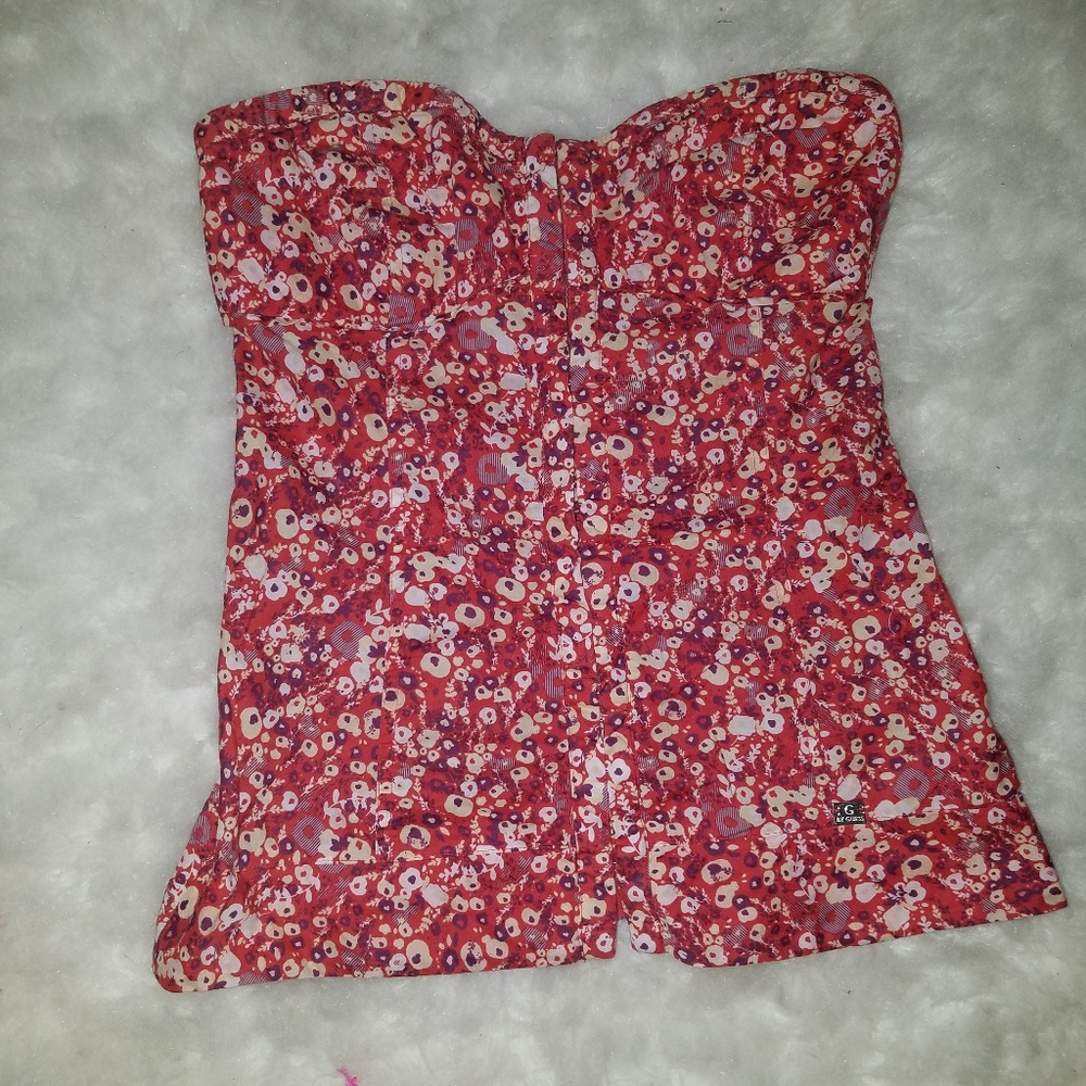 Red 70s style Guess tube top clasps in front